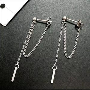 *NEW 925 Silver Chain Bar Drop Earrings